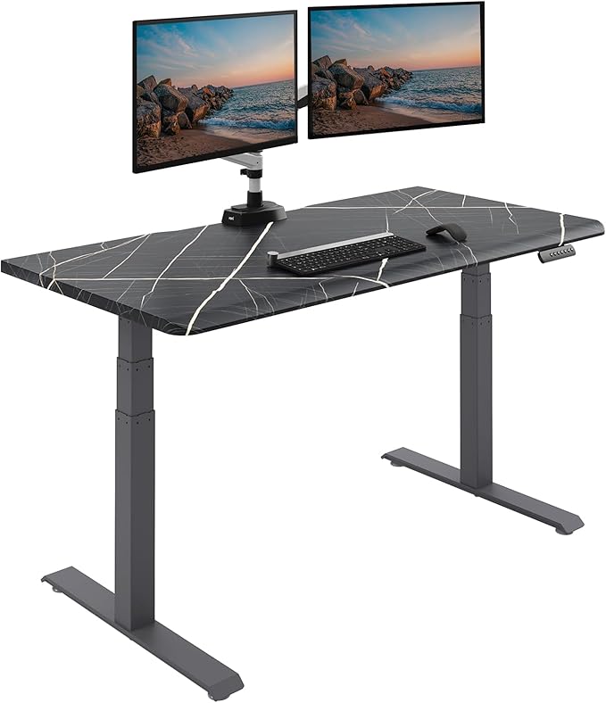 Vari ComfortEdge 60x30 Inch Adjustable Electric Standing Desk – Limited Edition Sit Stand VariDesk with Memory Presets &amp Sloped Front Edge + Tool-Free Assembly (Black Marble/Slate Legs)