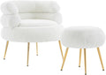 Modern Accent Chair with OttomanSoft Teddy Velvet Armchair with Golden Metal LegsComfy Reading Lounge Chairs for Living RoomBedroom (Beige)
