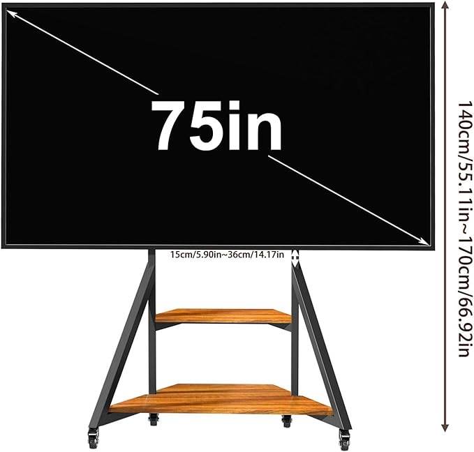 Floor TV Stand for 40-75 Inch TVs Adjustable Heights TV Mount Stands with Large Wood Shelf and Wheels Modern Living Room Rolling TV Stand Up to 180 lbs VESA 600x400mmWalnut(VC-Z1187)