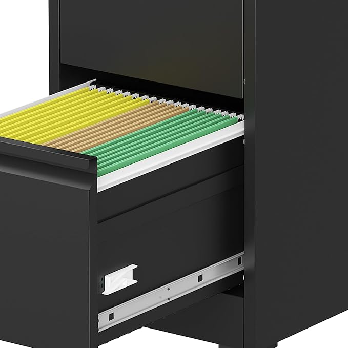 5 Drawer Metal Vertical File Cabinet with Lock on Wheels Heavy Duty Storage for A4 Letter Legal Size Files Home Office Under DeskBlack