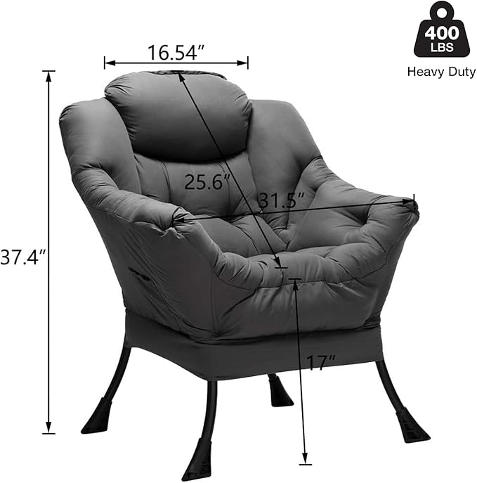 HollyHOME Lazy Chair with Armrest and Side Pocket Comfy Accent Lounge ChairLeisure Sofa Armchair for Living Room Bedroom Dorm or Small Spaces Oversized Reading Sofa ChairDark Grey