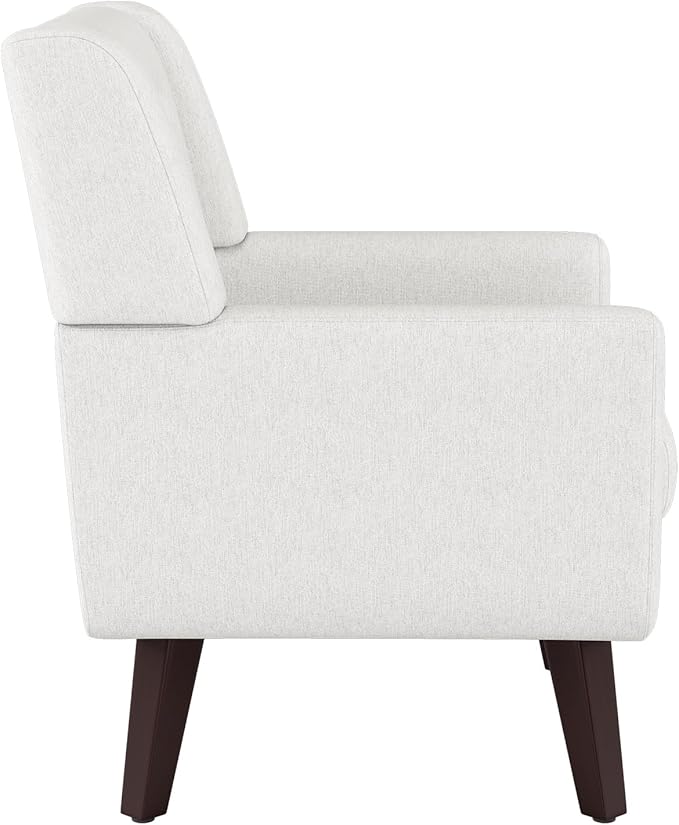 Accent Chairs Mid-Century Modern Upholstered Living Room Armchair Comfy Oversized Linen Fabric Single Reading Arm Chair with Tufted Back and Wood Legs for Bedroom Club (1 Beige)