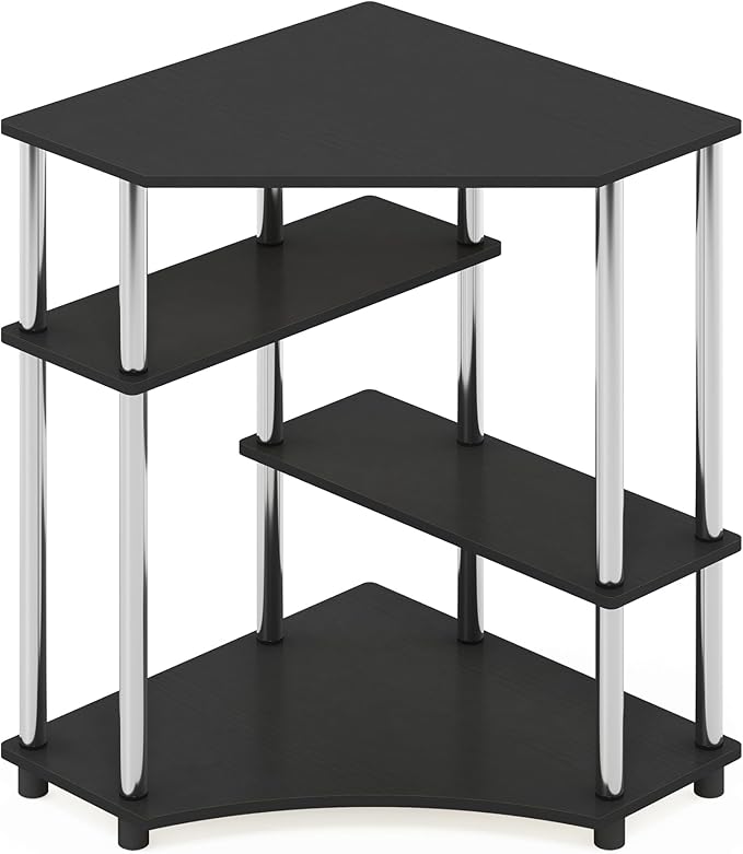 Furinno TURN-N-TUBE Desk Corner Gaming Desk with Storage Shelves Corner Computer Desk Office Desk for Home Office Bedroom Americano/Stainless Steel Tubes