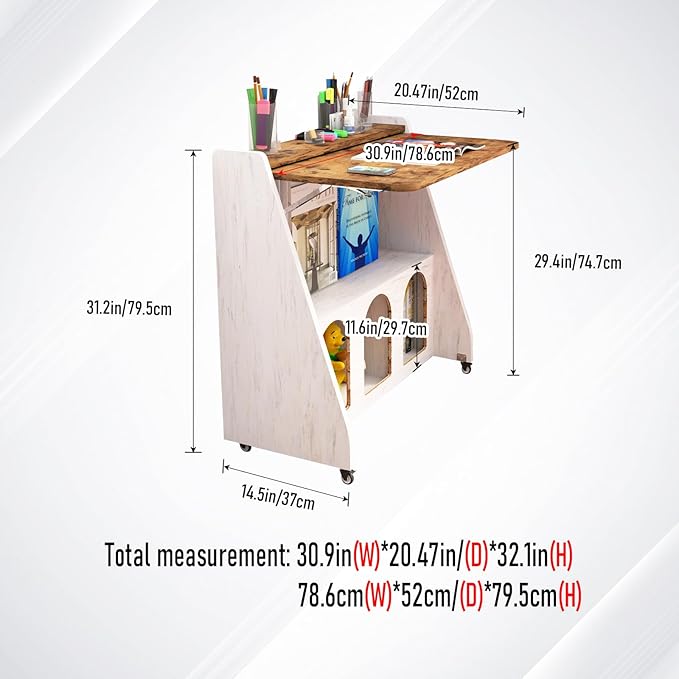 Pmnianhua Home Office Desk with WheelsMultipurpose Mobile WorkstationRolling Computer Writing Desk with 4 Lockable Wheels and Storage(Rustic Brown)