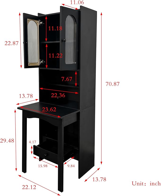ZeHuoGe Fold-Out Convertible Writing Table Desk Cabinet with Shelf and Drawer Multi-Function Home Office Workstation (Black)