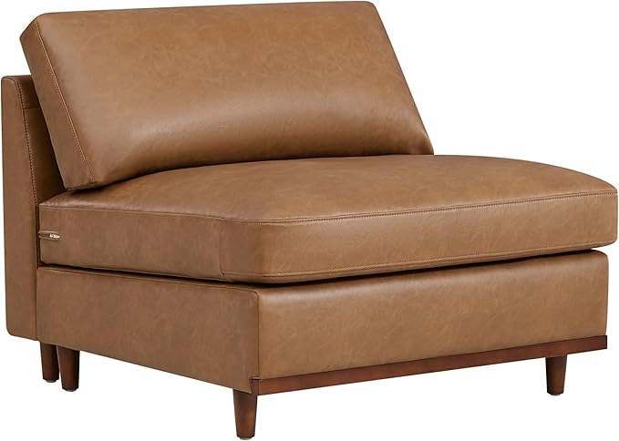 CHITA Modern Down Filled Upholstered Middle Armless Sofa for Sectional Modular Couch Faux Leather in Camel