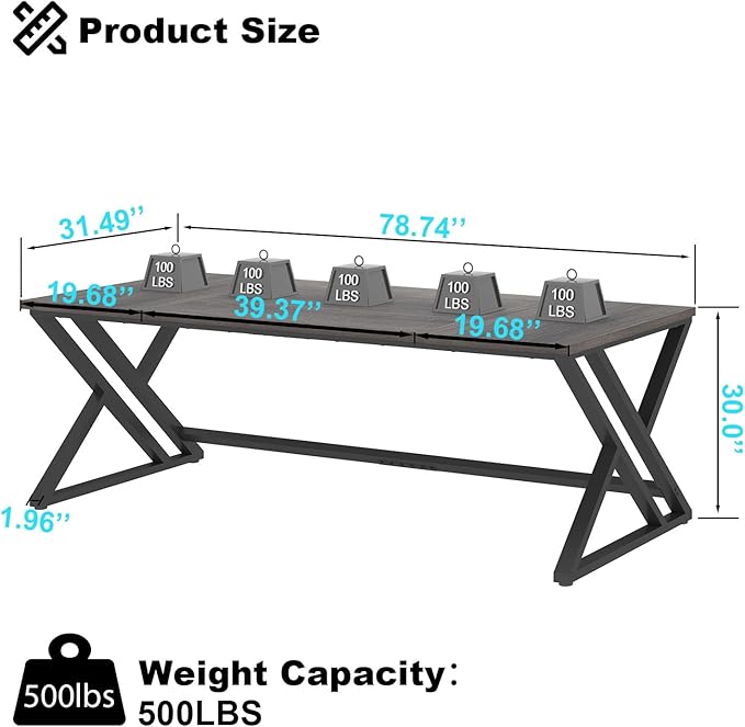 LVB 78.7 Long Executive Desk Modern Large Computer Office Desk Wood Metal Simple Pc Study Gaming Writing Table Industrial Laptop Desk Workstation for Home Bedroom Living Room Dark Gray 78.7 Inch