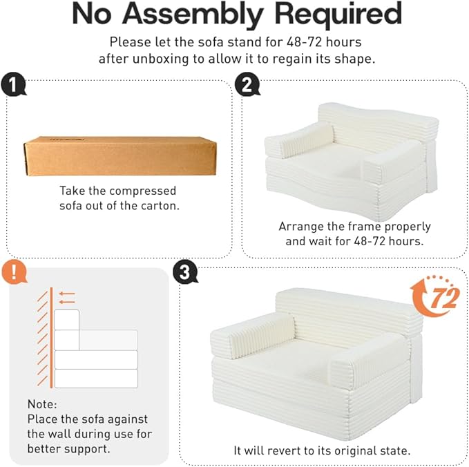 Folding Sofa BedConvertible Sofa Bed with Armrest Foldable Sleeper Chair Portable Folding 4-in-1 Floor Sofa with Convertible Lounge Chair for Living RoomBedroomWashable CoverWhite Single