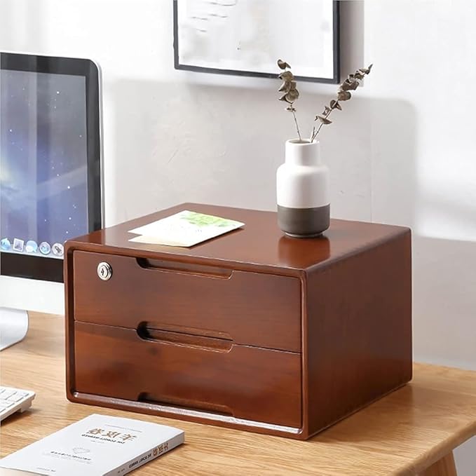Desktop File Cabinet - Desktop Organizer Storage Box Solid Wood Storage Box With Lock Rustic Dresser Desk Drawers Organizer And Accessories Locking Filing Cabinet(Size:2 drawer)