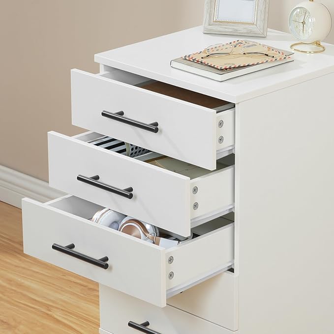 HOOBRO 5-Drawer File Cabinet Office Filing Cabinet with Drawers Wooden Mobile Storage Cabinet with Wheels for Makeup Home Office Easy Assembly White WT05WJ01G1