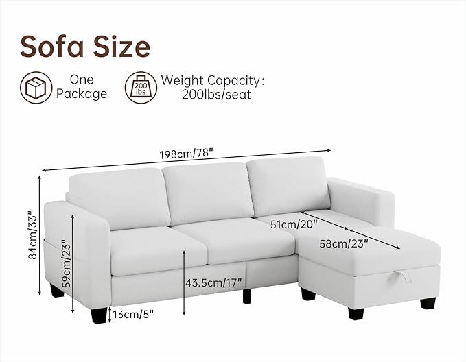 Sectional Sofas Couches for Living Room 3 Seater L Shaped Couch with Storage Ottoman 78 Modern Velvet Fabric Cream White Sofa for Apartment Studio Office Small Space