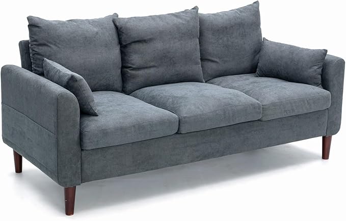 Panana Convertible Sectional Sofa CouchL-Shaped 2 or 3-Seat Sofa Sectional with Reversible Ottoman for Small Living Room Apartment (Gray Linen Fabric 3 Seater ONLY - Curved arms)