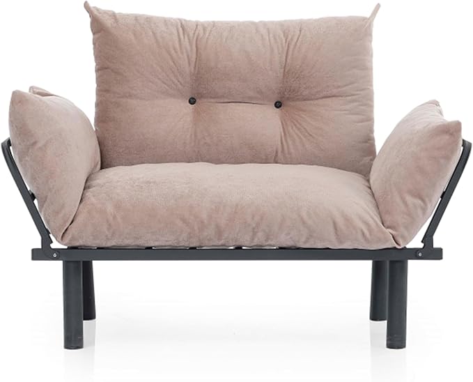 49 Mini Couch with Mattress Included Small Loveseat Sofa Chair for Small Space Oversized Accent Chair and a Half Metal Frame (Beige)