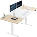VIVO Electric 71 x 30 in Dual Motor Sit Stand Desk Memory Height Adjustment 2B Series White and Light Wood Top White Frame DESK-KIT-2W7WC