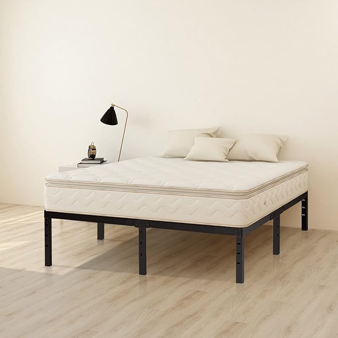 Full Size Bed Frame 18 inch Tall 3500lbs Heavy Duty Metal Platform with Steel Slats Support No Box Spring Needed 18-inch Bedframe with Ample Storage Sturdy and Noise-Free Black