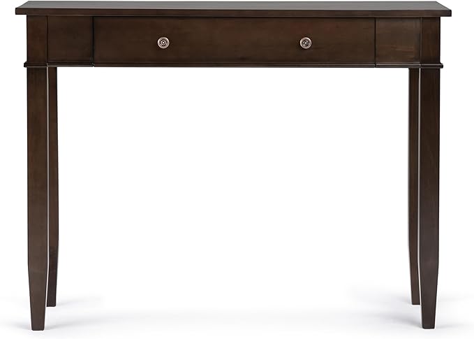 SIMPLIHOME Carlton Desk - 42 Inch Wide Solid Wood Writing Desk in Dark Tobacco Brown Transitional Home Office Computer Table for Study or Compact Space with Flip-Down Keyboard Tray