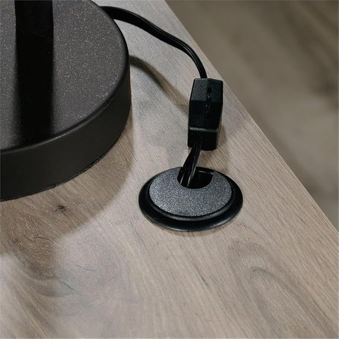 Scranton &amp Co L-Shaped Engineered Wood Computer Desk Laurel Oak Finish 58.66 W x 66.46 D x 29.02 H File Drawer Lower Shelf Cord Management Tapered Feet Home Office Desk