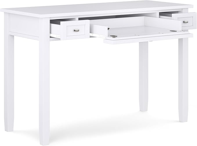 SIMPLIHOME Warm Shaker Desk - 48 Inch Wide Solid Wood Writing Desk in White Transitional Home Office Computer Table for Workspace or Study with Flip-Down Keyboard Tray and 2 Drawers