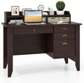 GLACER 48 Computer Desk with 4 Storage Drawers &amp Hutch Home Office Desk with Cable Hole for PC Laptop Wooden Writing Workstation Gaming Desk for Office Study Bedroom Small Spaces (Brown)