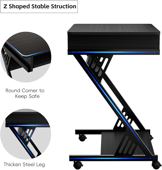 Zenira Small 24 Inch Tall Computer Desk with Drawers Corner Gaming Desk for Bedroom Home Office Black