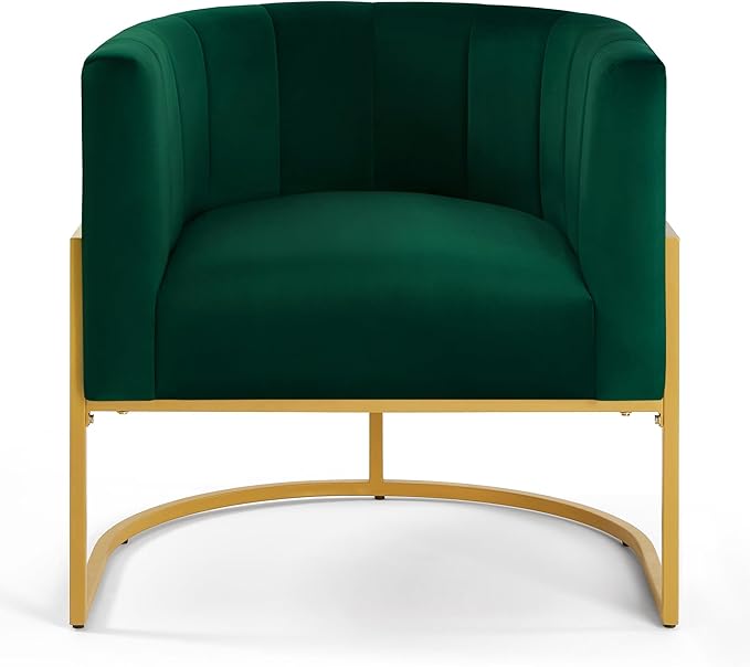 Modern Velvet Accent Chair - Metal Base Linen Upholstery 28 W Contemporary Lounge Chair for Living Room Easy Assembly Included (Emerald + Velvet + Foam)