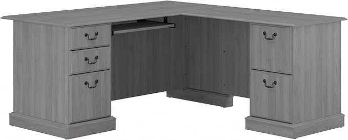 Bush Home Saratoga L Shaped Computer Desk with Drawers and Storage in Modern Gray | Large Corner Office Table for Workspace
