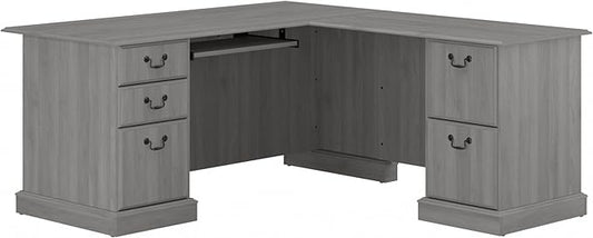 Bush Home Saratoga L Shaped Computer Desk with Drawers and Storage in Modern Gray | Large Corner Office Table for Workspace