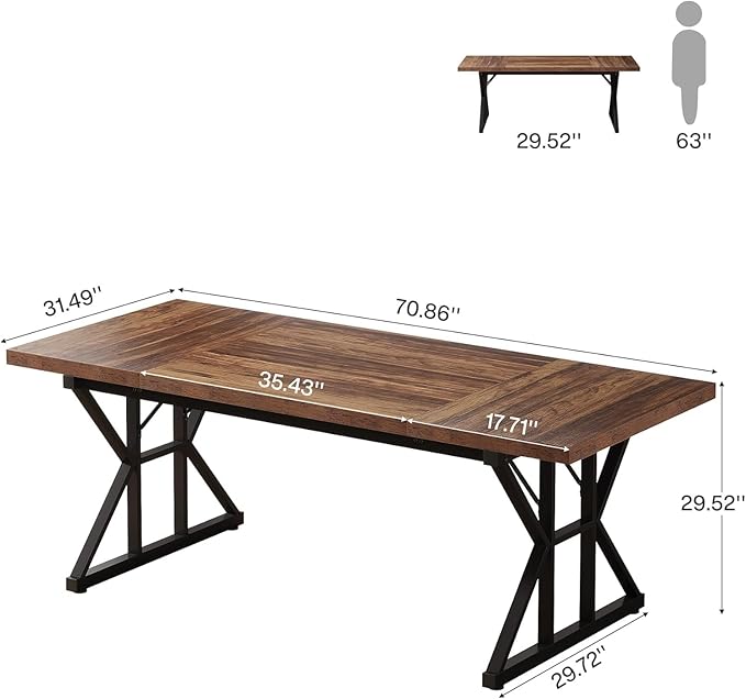 Tribesigns 70.86-Inch Large Executive Desk Industrial Home Office Computer Desk Simple Long Writing Study Table Business Furniture (Brown/Black)