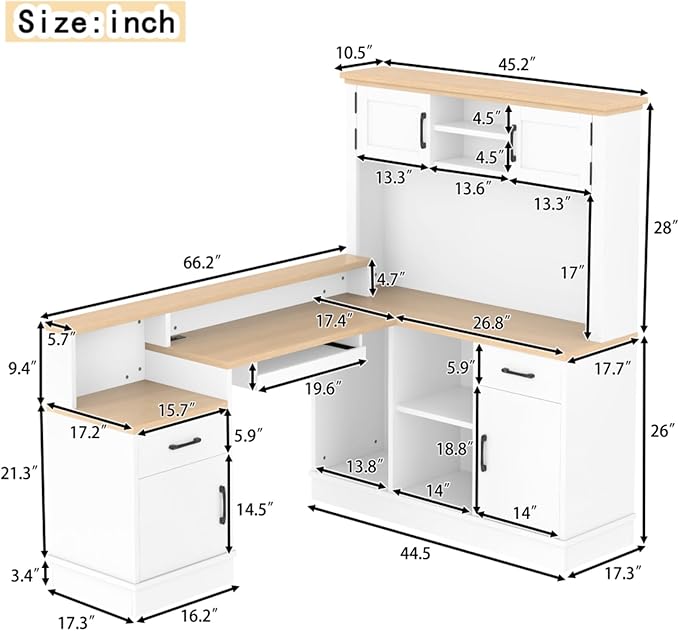 L-Shaped Home Office Desk with Storage Drawers Shelves and Cabinet Study Table Gaming Computer Desk with Keyboard Tray for Apartroom Living Room White