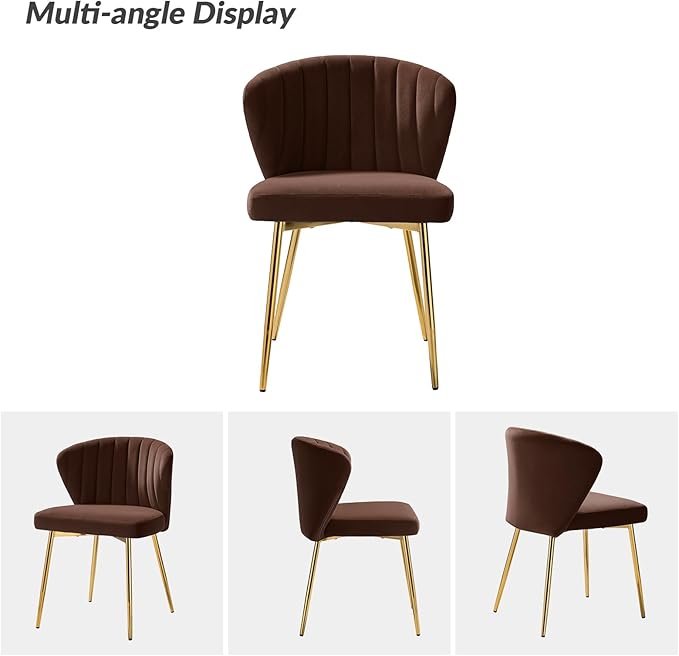 HULALA HOME Velvet Dining Chairs Modern Small Armless Accent Chair with Gold Metal Legs Living Room Upholstered Cute Side Chair Elegant Tufted Back Vanity Chair for Bedroom Auburn