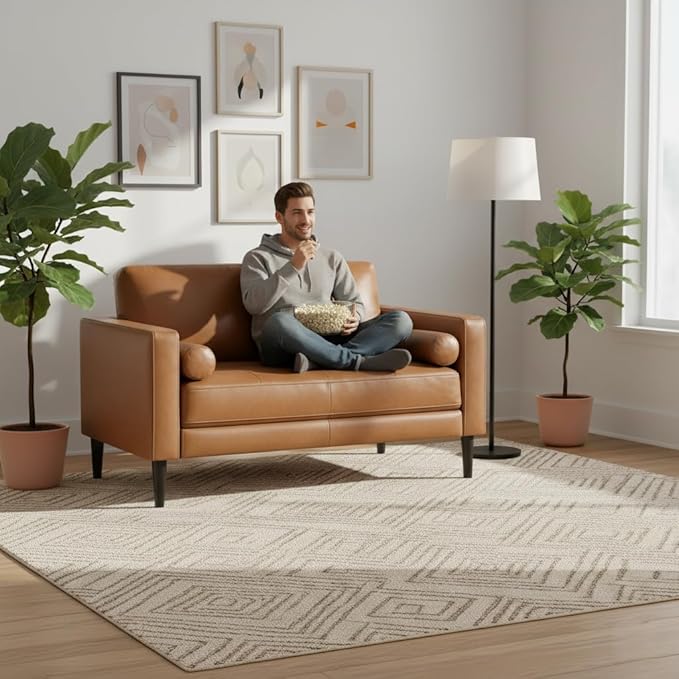 Naomi Home Genuine Leather Loveseat - Revel in Exquisite Leather Opulence - Unparalleled Luxury Mid Century Loveseat Embodiment of Cozy Lounging and Contemporary Design Tan