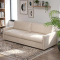 Modern Beige Fabric Loveseat with Deep Seating Soft Cushions Minimalist 2-Seater Sofa for Office Living Room or Bedroom Easy Assembly Couch for Small or Large Spaces
