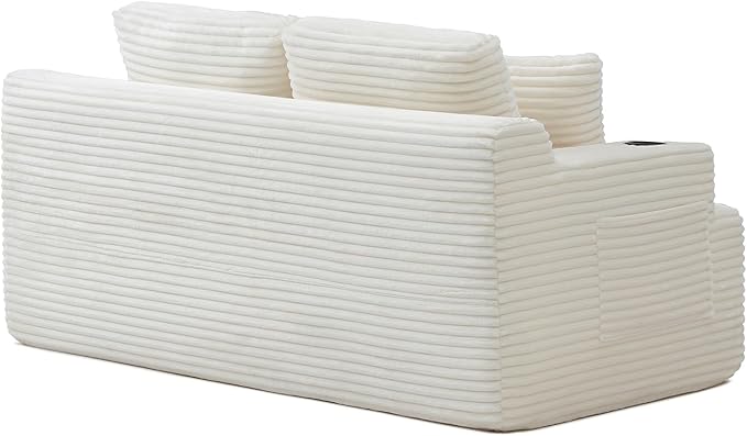 Loveseat Sofa Cloud Boneless Couch Corduroy Upholstered Deep Seat Beanbag Sofa Chair with Cup Holder &ampSide Pocket Modern Comfy Compression Memory Foam Couch for Living Room Bedroom(66.5 W Bei