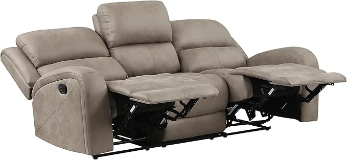 Lexicon Manual Double Reclining Sofa Polished Microfiber Manual Wall Hugger Sofa Recliner for Living Room Home Theater Seating Track Arm Stitching Cushion Padded Foam Seat Cushion Brown