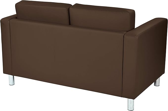 Office Star Pacific Loveseat with Padded Box Spring Seats and Silver Finish Legs Dillon Java Faux Leather