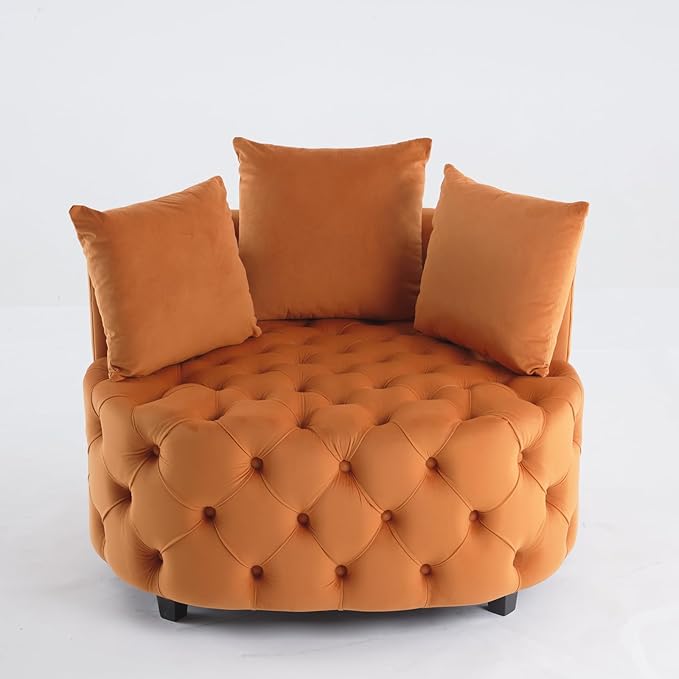 Modern Upholstered Tufted Barrel ChairVelvet Accent Chair with PillowsSingle Armrest Sofa Chair with Legs for Living RoomOfficeBedroom
