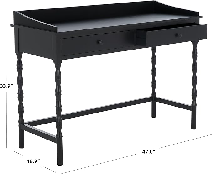 SAFAVIEH Home Collection Astaroth Matte Black 2-Drawer Computer Table Office Writing Desk
