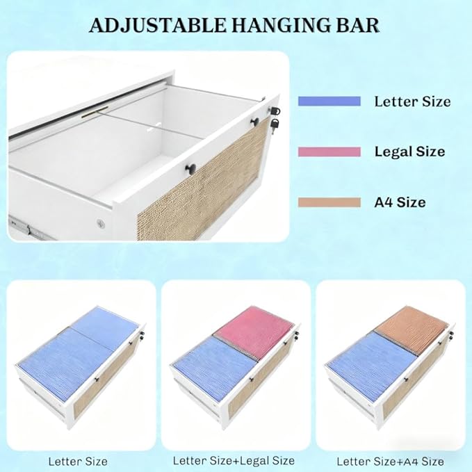2 Drawer File Cabinet with Lock Small Storage OrganizerUnder Desk Locking Drawers for HomeOffice Filing Cabinets with Adjustable Hanging Bar for LetterWhite