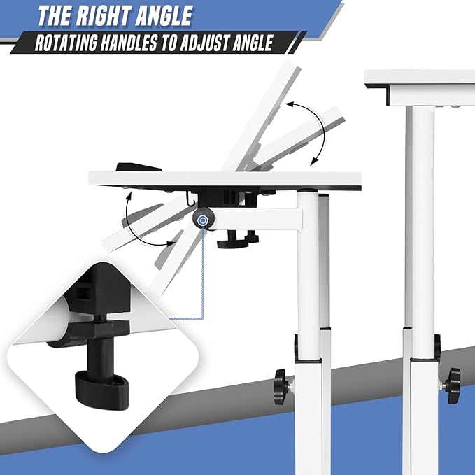 Small Standing Desk Adjustable Height and Angle Computer Laptop Desk Home Office Sit Standup Desk Portable Rolling Desk with Wheels 2 Platforms White