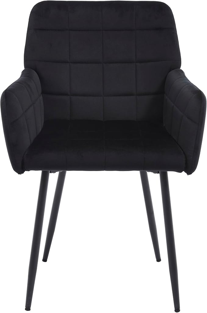 Black Velvet Modern Living Room Chair Set of 1 upholstered Kitchen Chair with Black Metal Cross Legs Tufted Side Chair with arms and high Back
