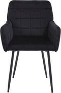 Black Velvet Modern Living Room Chair Set of 1 upholstered Kitchen Chair with Black Metal Cross Legs Tufted Side Chair with arms and high Back