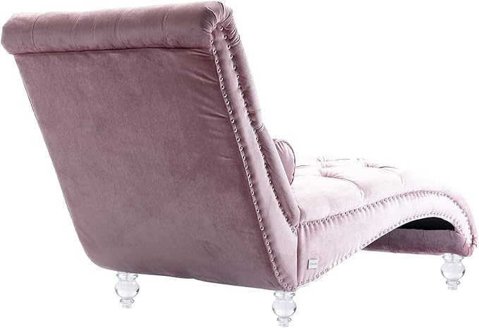 Leisure Velvet Concubine Sofa Accent Sofa Chaise Reclining Lounger Barrel Sofa with Acrylic Feet (Pink)
