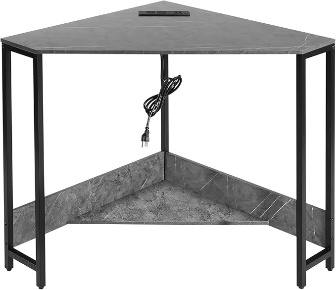 Gdrasuya10 Small Corner Desk Small Space Corner Desk with Power Outlets &amp USB Triangular Corner Workstation Table Storage Writing Desk for Home Office Living Room Bedroom Gray