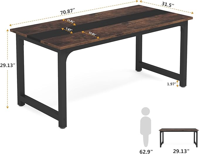 Tribesigns 70.8”Executive Desk Large Office Computer Desk with Thicken Frame Modern Simple Workstation Business Furniture for Home Office Vintage Brown/Black