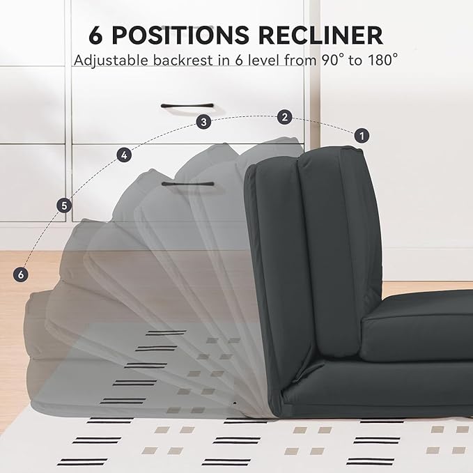 COMHOMA Folding Sofa BedConvertible Sleeper Chair with PillowsFold Out Chair Bed&ampFabric Floor CouchFoldable Mattress with Adjustable Backrest for Living RoomGuest RoomDorm (Black)