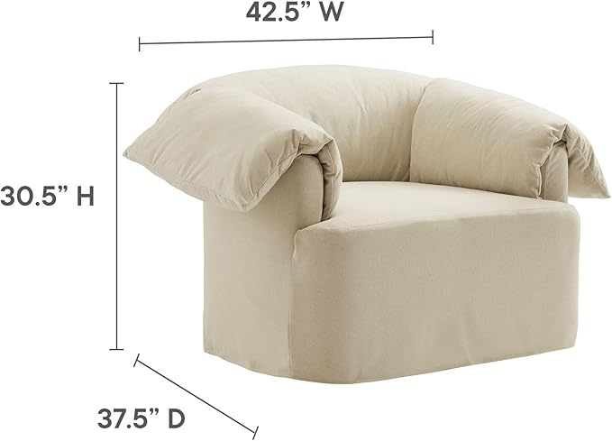 Modway Lark Oversized Accent Chair in Linen Fabric – Upholstered Modern Armchair with Down Blend Cushions – Slipcovered Chair for Living Room or Reading Nook