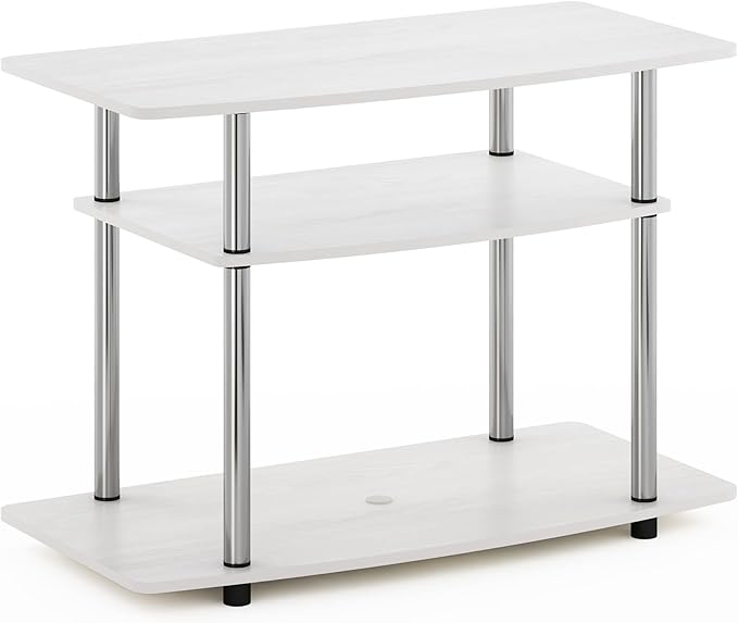 Furinno Turn-N-Tube No Tools 3-Tier Entertainment Center TV Stand for TV up to 32 Inch with Stainless Steel Tubes White Oak/Chrome