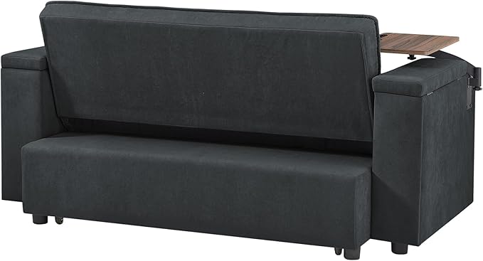 65'' Convertible Sleeper Sofa Bed with Adjustable Backrest Chaise Lounge Side Table &amp USB/Type-C Ports – Stylish &amp Functional Addition to Any Living Room (Drak Grey)