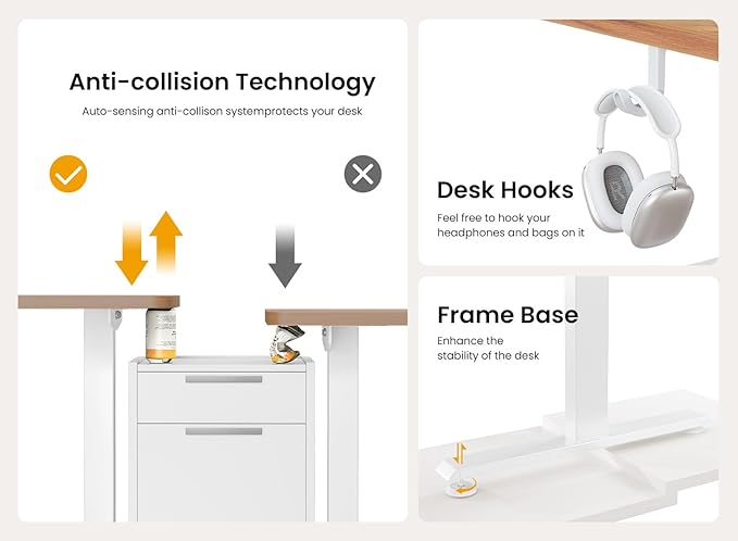 BANTI 55 × 28 Inches Standing Desk Ergonomic Electric Height Adjustable Sit and Stand Up Computer Desk with a Deeper Desktop White Frame/Light Rustic Top