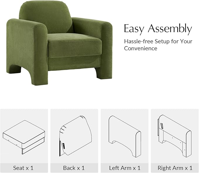 HULALA HOME Modern Curved Accent Club Chair Chenille Armchair Upholstered Sofa Chair with Wrapped Armrests Comfy Reading Armchair for Living Room Easy Assembly Olive